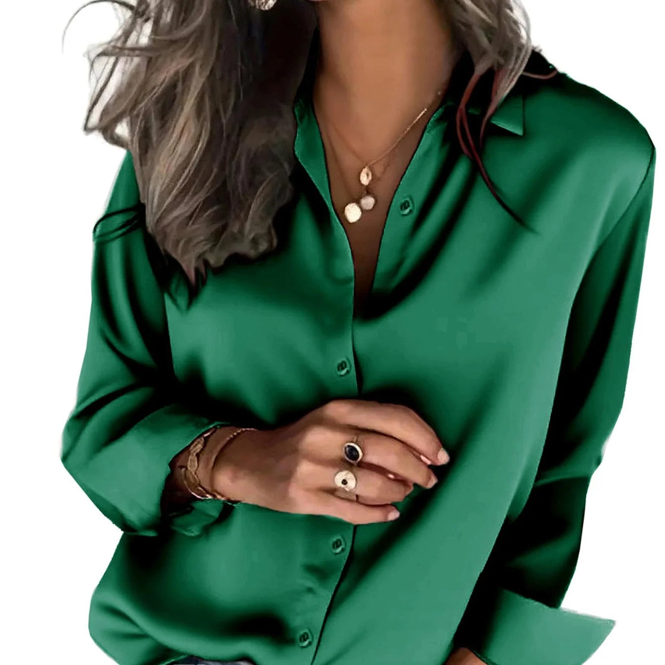 Others Silk Satin Shirt Long Sleeve Modern Office Wear
