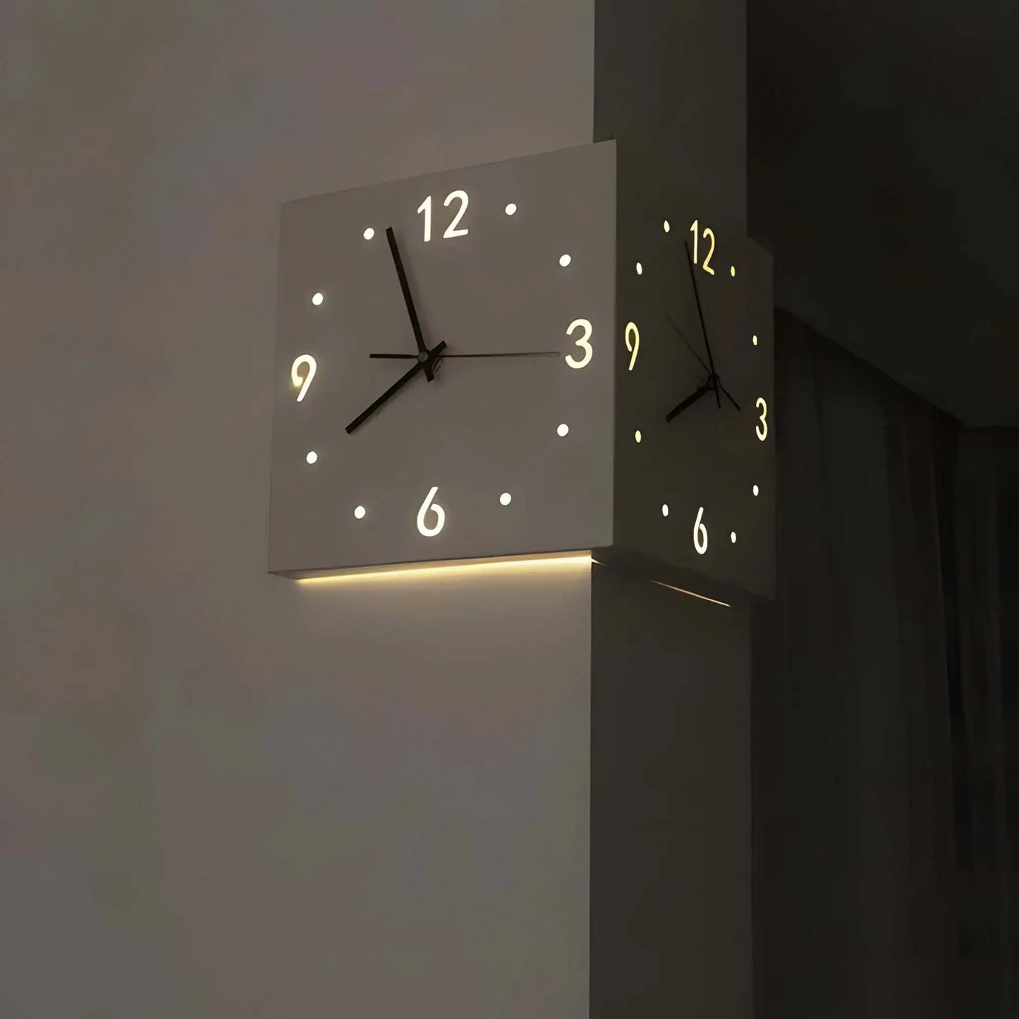 Corner Modern Wall Clock Double Sided Luminous Mute Quartz