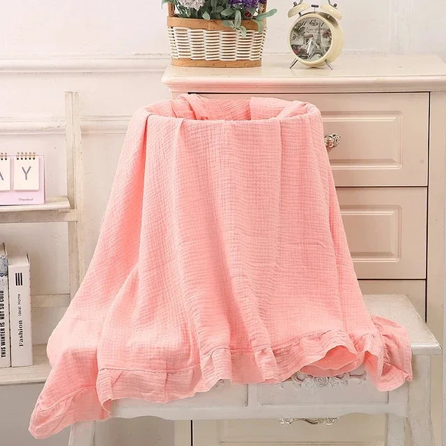 Ruffled Muslin Baby Swaddle Blanket Organic Cotton Newborn