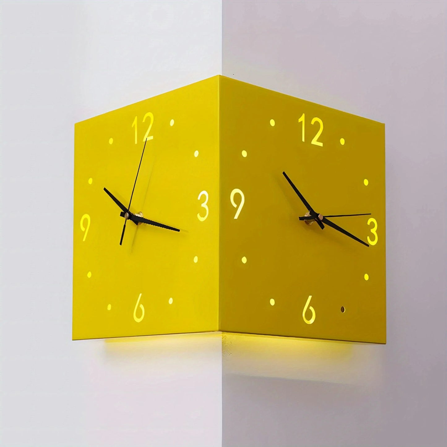 Corner Modern Wall Clock Double Sided Luminous Mute Quartz