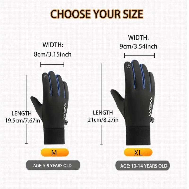 Kids Winter Padded Gloves Waterproof Touchscreen Non-Slip Outdoor