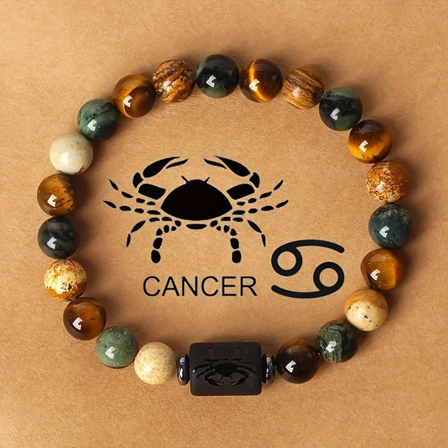 Lucky 12 Constellation Tiger Eye Bracelet Unisex Zodiac