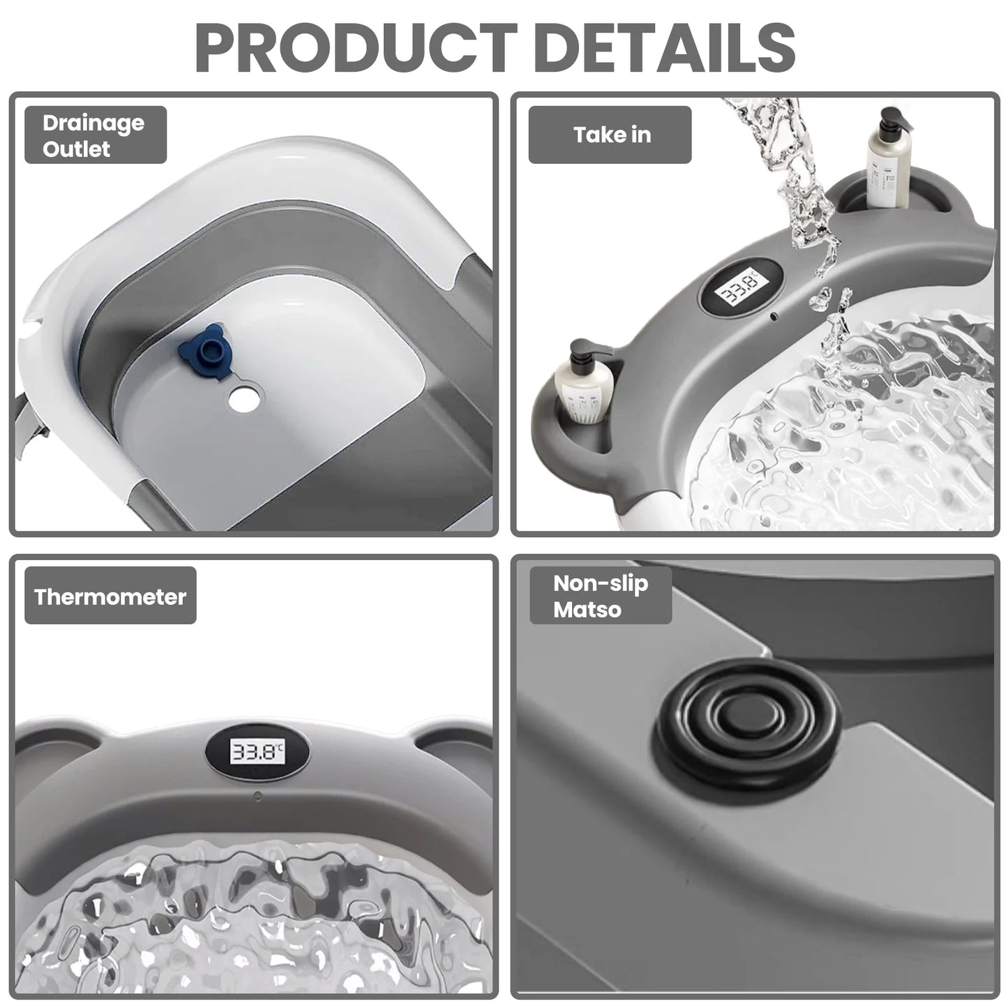 Portable Collapsible Baby Bathtub With Thermometer And Cushion