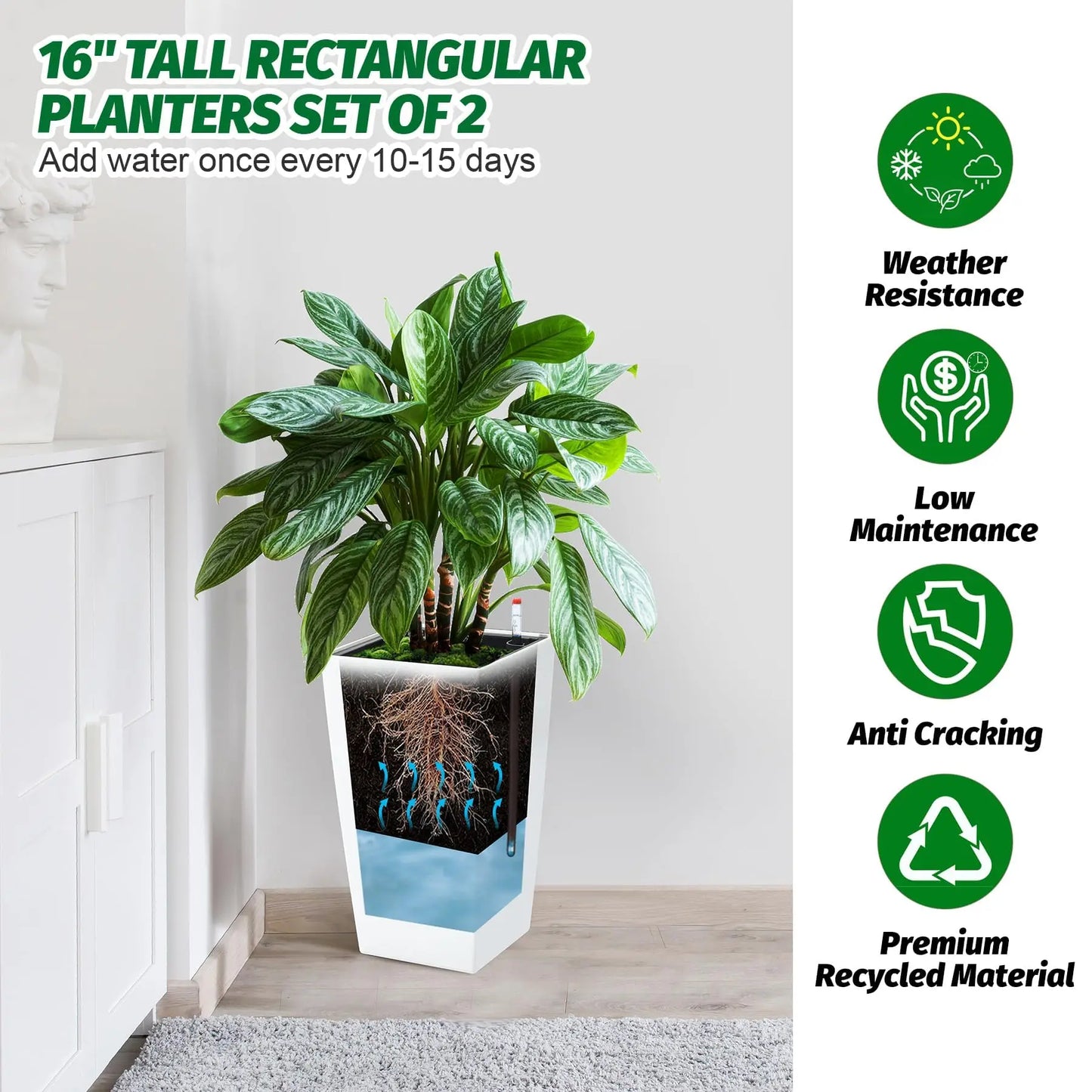 HiMISS Self Watering Planters Set Of 2