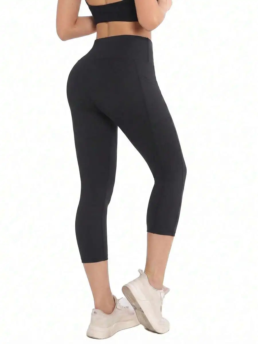 Women's High Waist Pocket Capri Leggings For Yoga And Workout