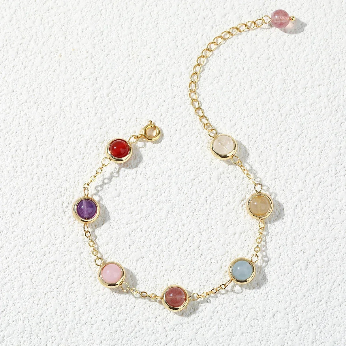 JD Natural Stone Colorful Crystal Bead Chain Bracelet Women
