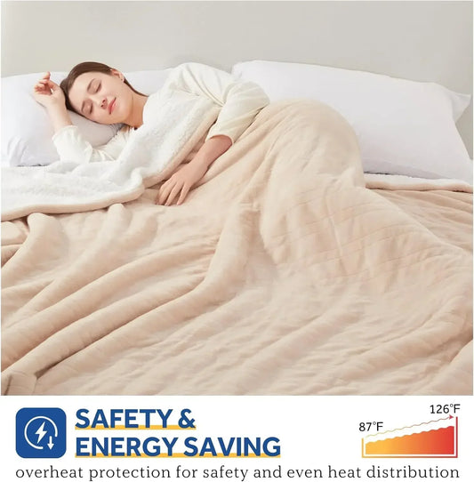 Electric Blanket Flannel Sherpa Heating, 10 Levels, Auto Shut Off