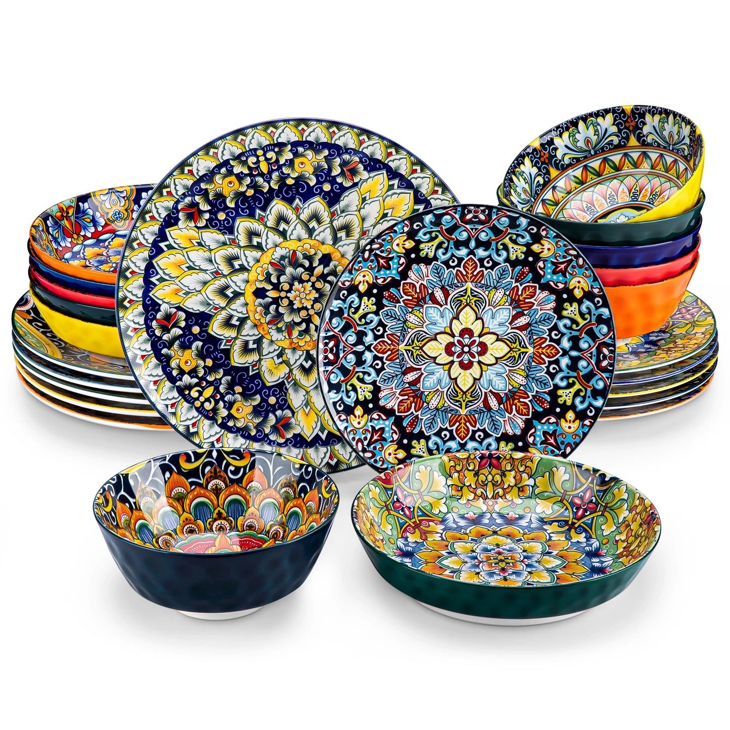 MALACASA Ceramic Dinnerware Set Stoneware Bohemian Style