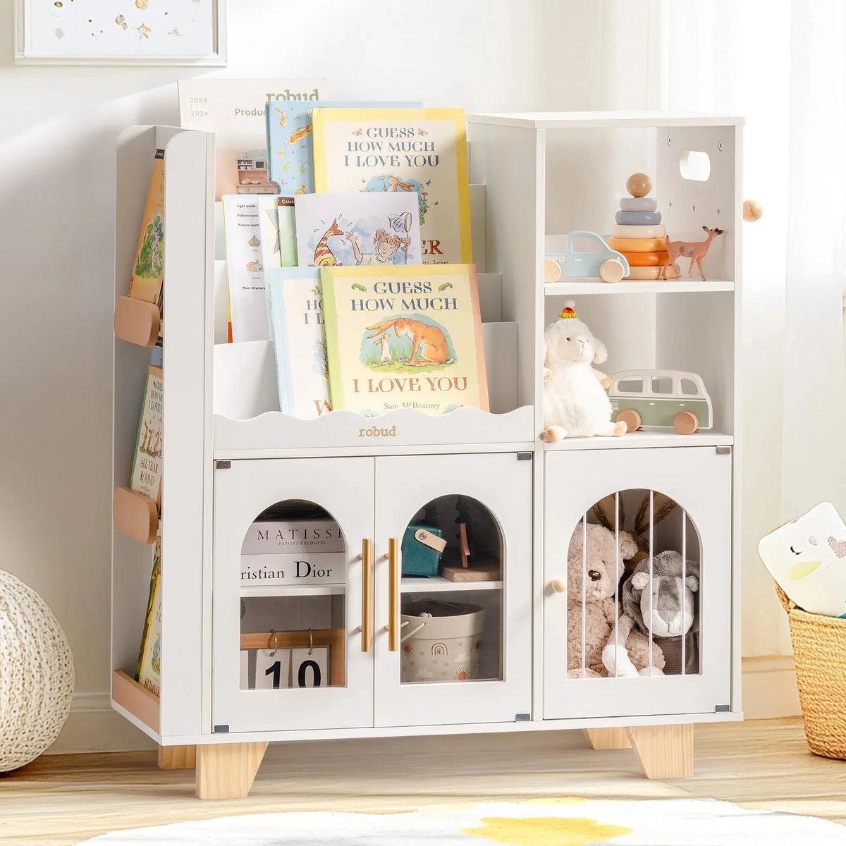Robud Kids Wooden Bookshelf With Toy And Book Storage