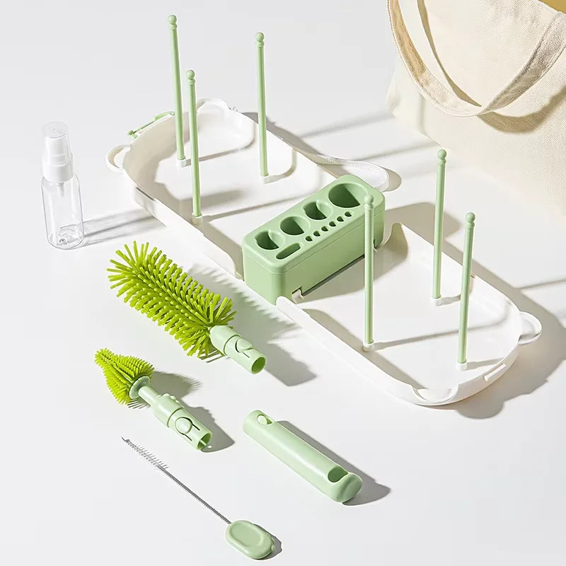 Travel Baby Bottle Brush Set With Silicone Brushes And Box