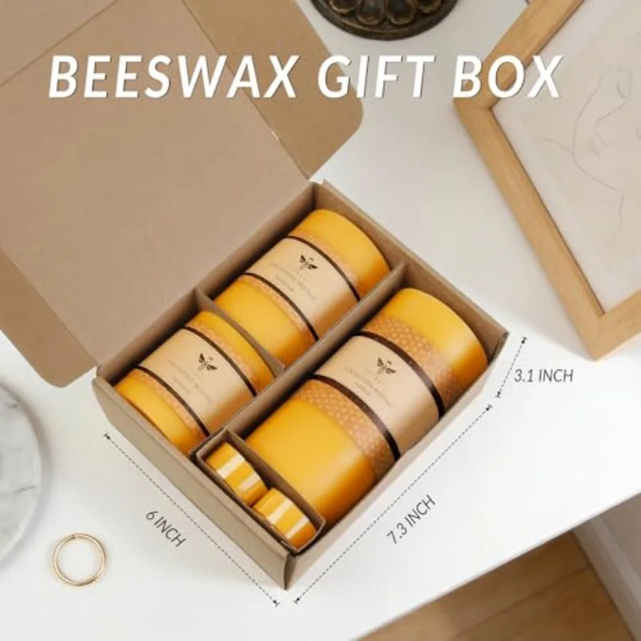 Natural Beeswax Pillar Candles Set 3 Pack Dripless Smokeless Tealights