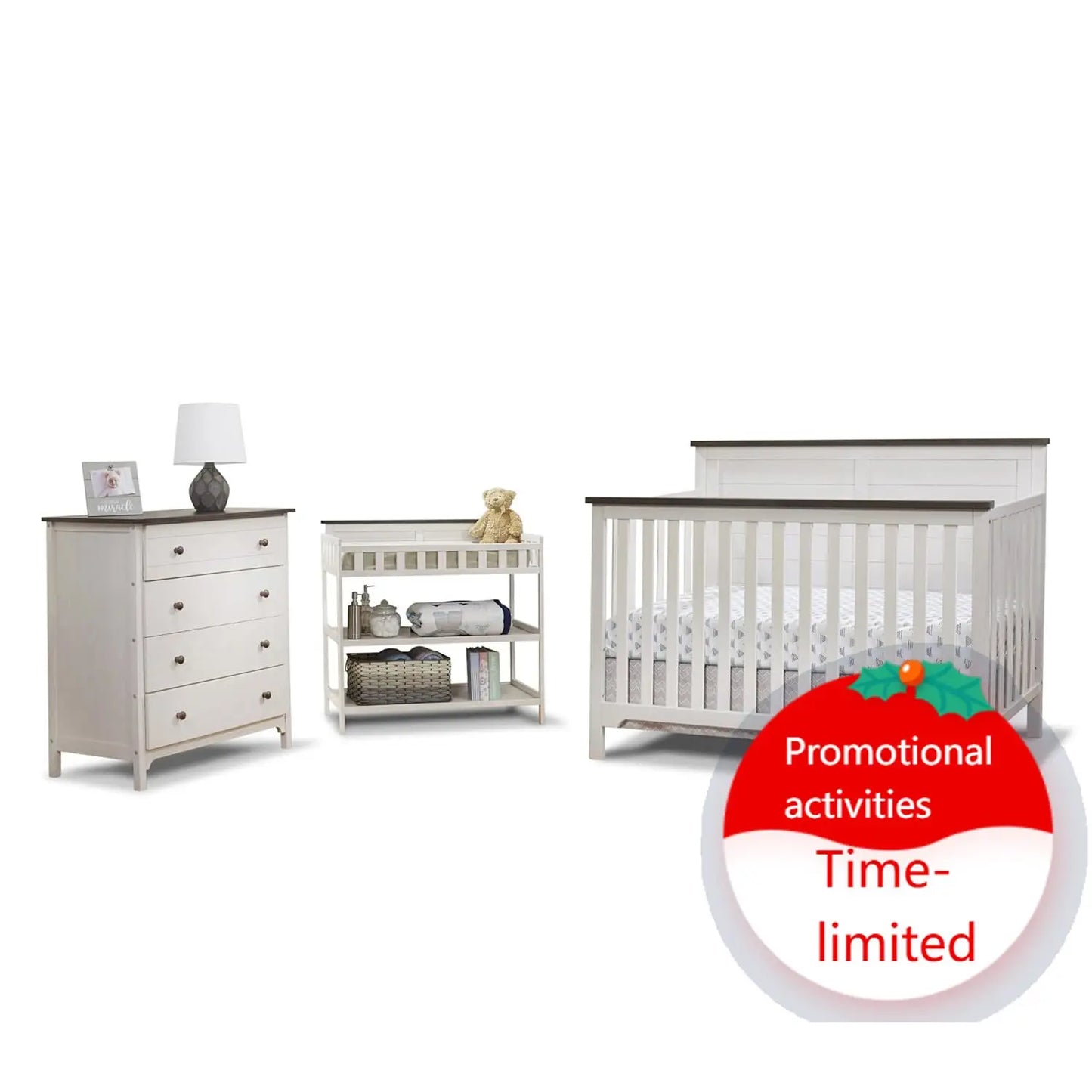 Farmhouse 3-Piece Nursery Set With Convertible Crib, Dresser, Changing Table