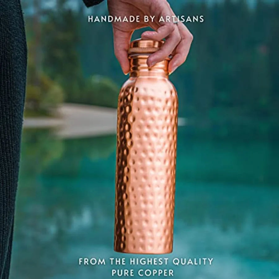 Pure Copper Water Bottle Hammered 34 Oz Ayurvedic Drinking Vessel