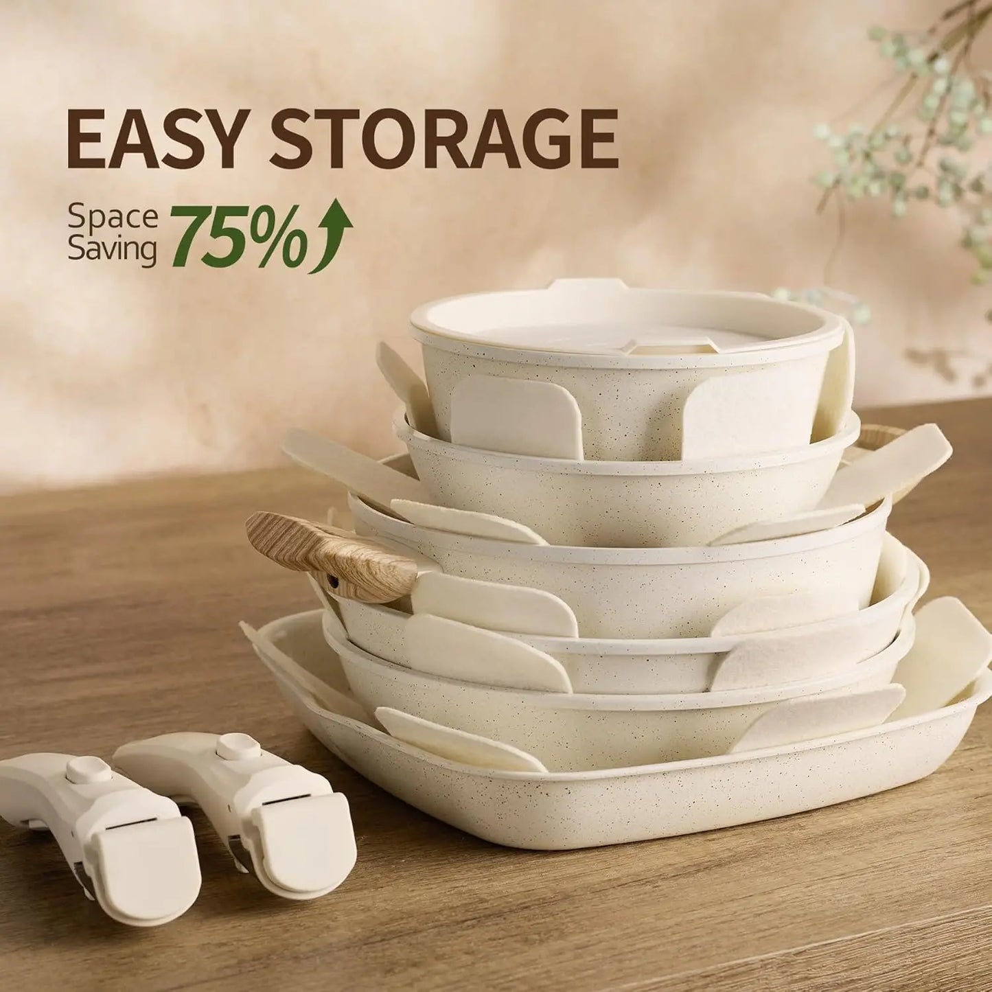 Ceramic Nonstick Cookware Set With Removable Handles