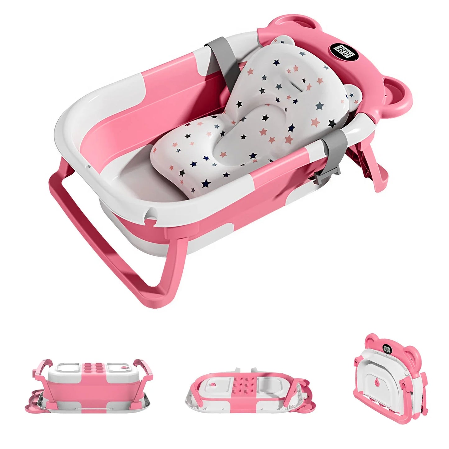 Portable Collapsible Baby Bathtub With Thermometer And Cushion