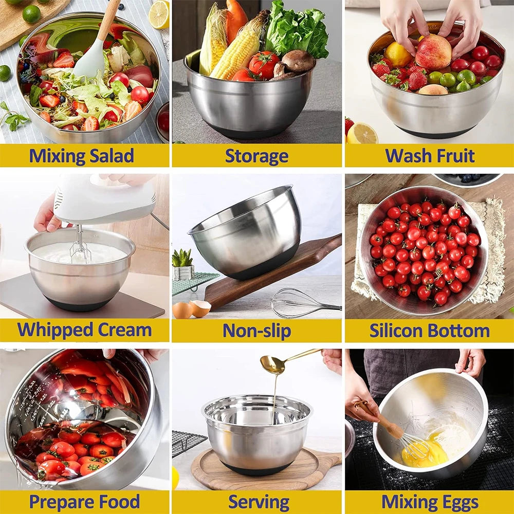 LMETJMA Stainless Steel Mixing Bowls With Durable Silicone Bases
