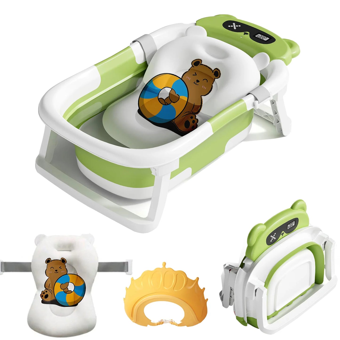 Foldable Baby Bath Tub With Cushion Thermometer And Shower Cap