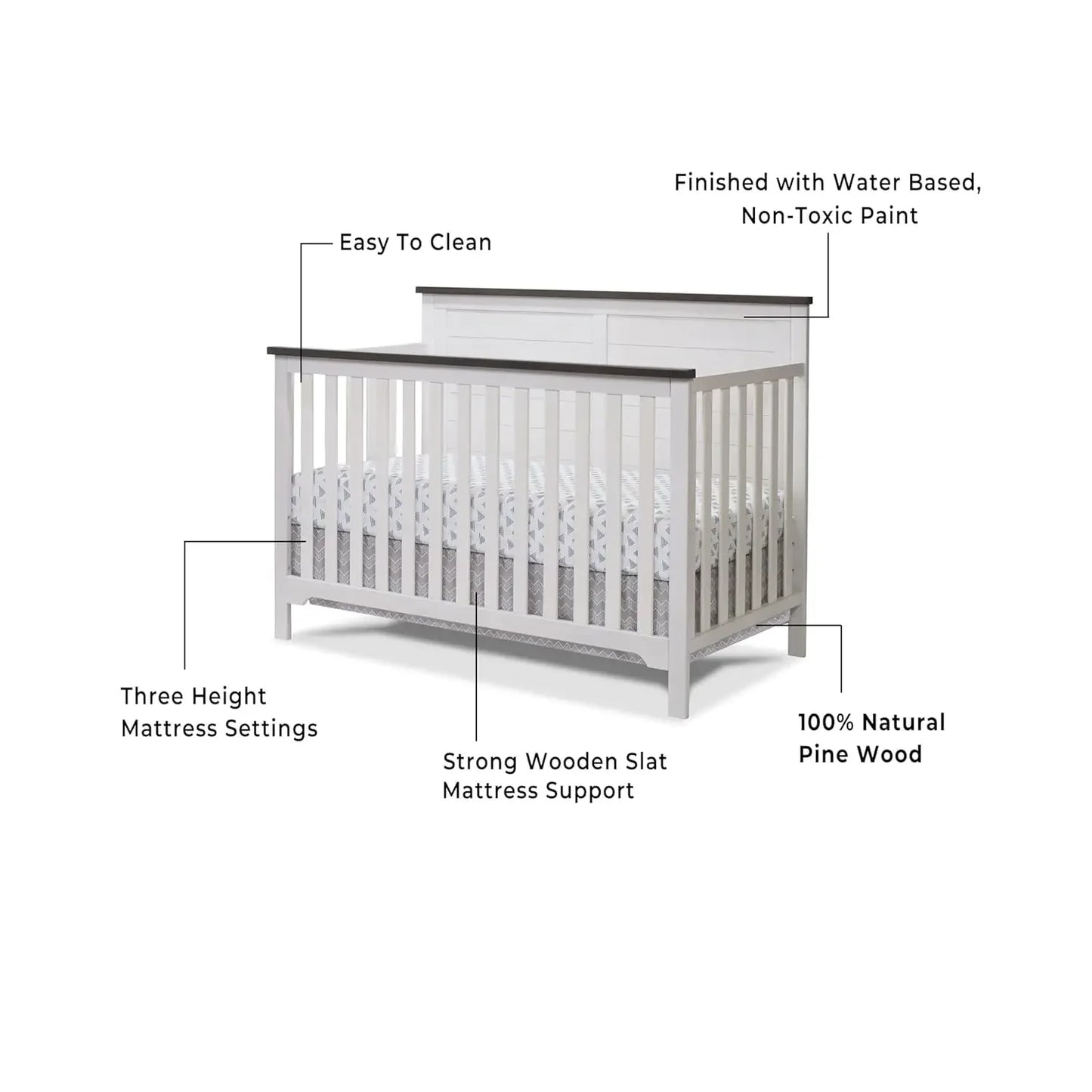 Farmhouse 3-Piece Nursery Set With Convertible Crib, Dresser, Changing Table