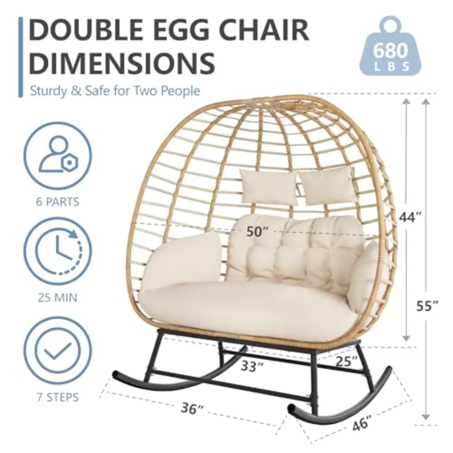 Double Wicker Egg Rocking Chair Outdoor Indoor Swing Loveseat