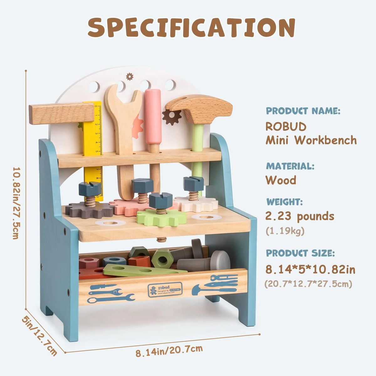 Robud Wooden Play Tool Workbench Set For Kids Montessori Toy