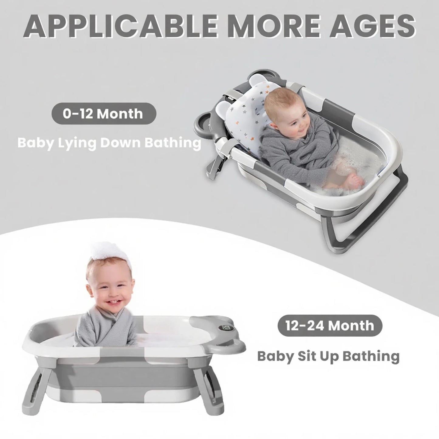 Portable Collapsible Baby Bathtub With Thermometer And Cushion