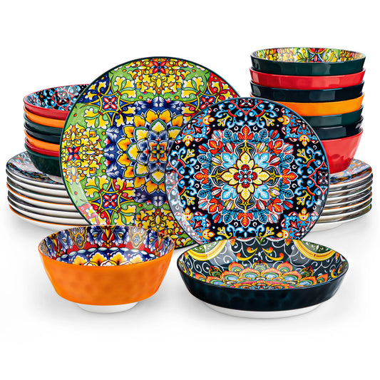 MALACASA Ceramic Dinnerware Set Stoneware Bohemian Style