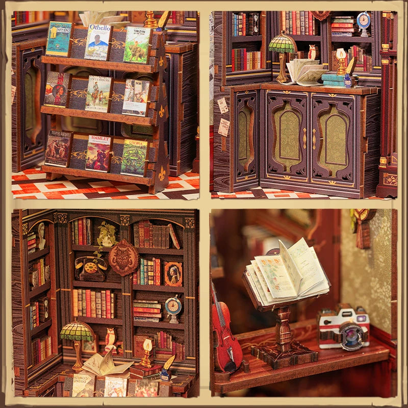 CUTEBEE DIY Book Nook Kit Wooden Owl Bookstore With Lights