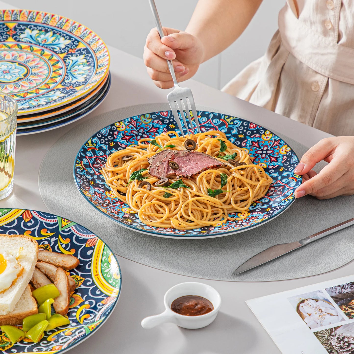 MALACASA Ceramic Dinnerware Set Stoneware Bohemian Style