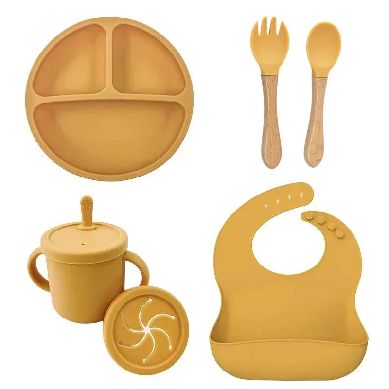 Premium Silicone Baby Dish Set With Suction Bowl And Utensils