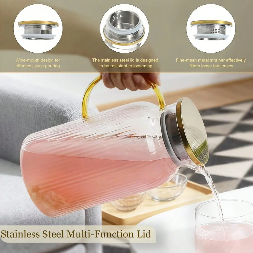 Glass Water Pitcher Set With Lid For Juices And Coffee