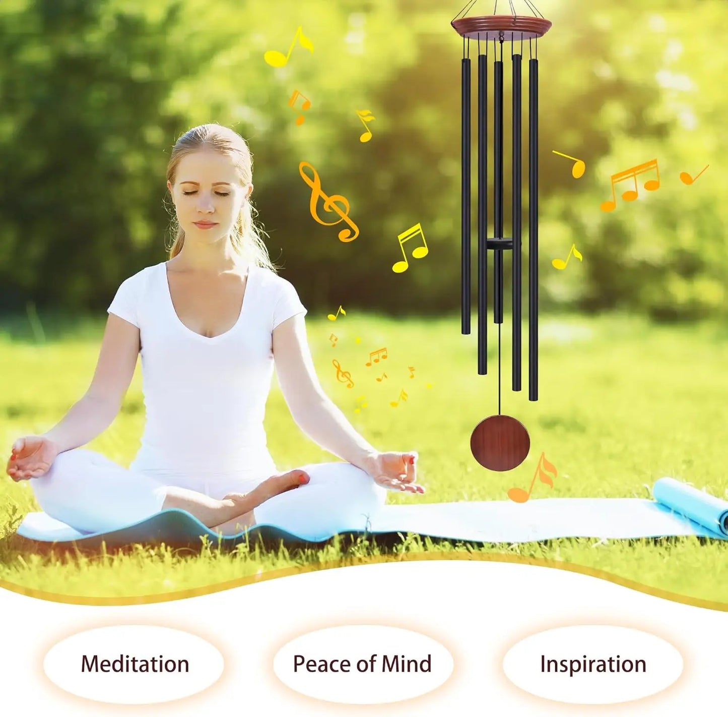 60" Large Memorial Wind Chimes for Outdoor Garden Patio, Deep Tone with 6 Heavy Tubes - Black