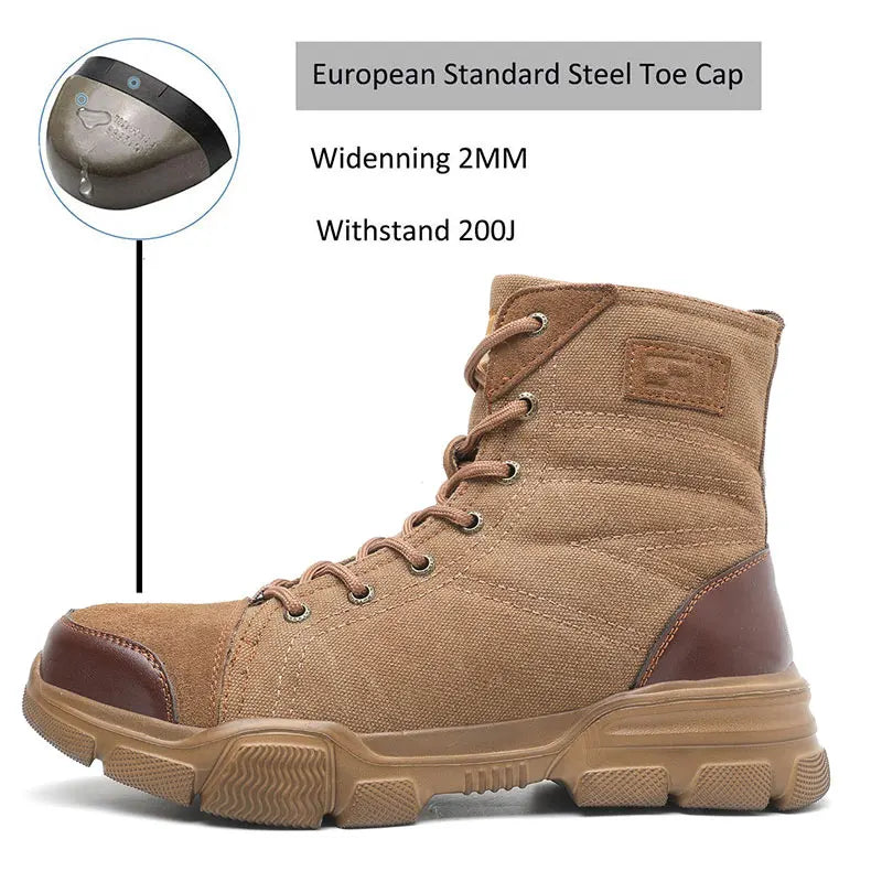 Men Steel Toe Work Boots Anti Smash Piercing Non Slip