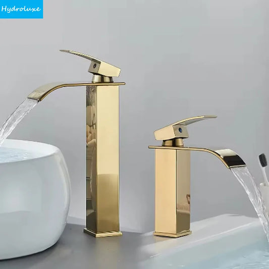 Waterfall Basin Faucet For Bathroom Sink With Single Lever Deck Mount Mixer