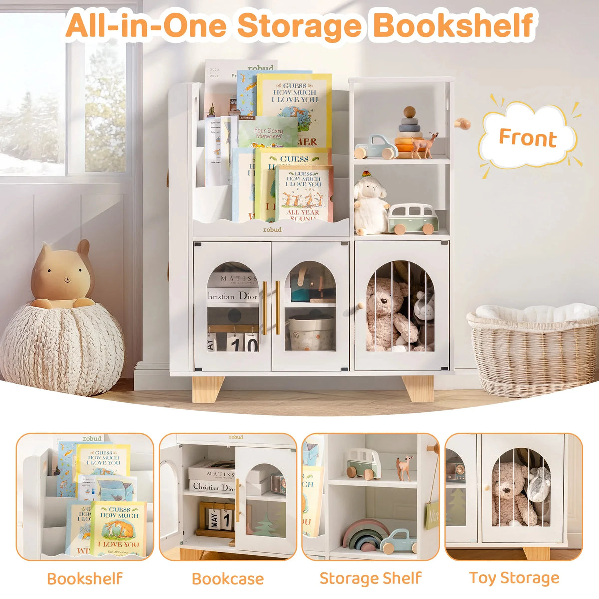 Robud Kids Wooden Bookshelf With Toy And Book Storage