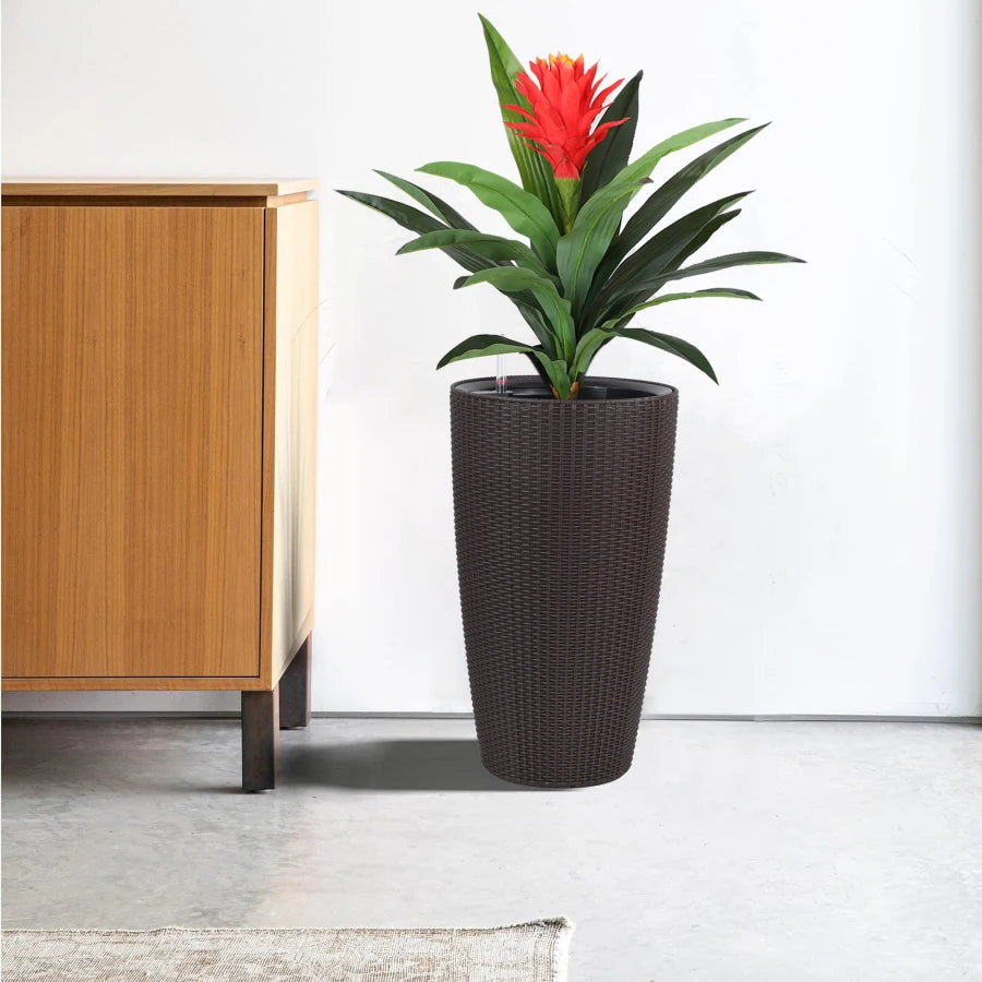 Faux Rattan Tall Planters Set of 2 With Water Monitor