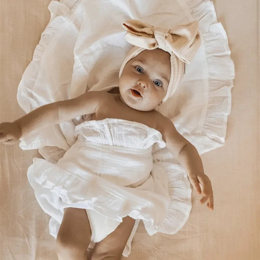 Ruffled Muslin Baby Swaddle Blanket Organic Cotton Newborn