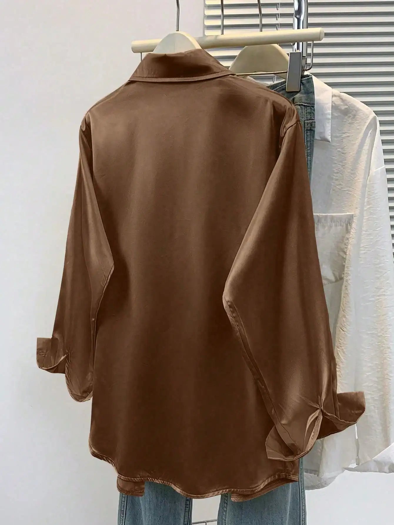 Satin Button Up Blouse Office Wear Elegant Collared Design