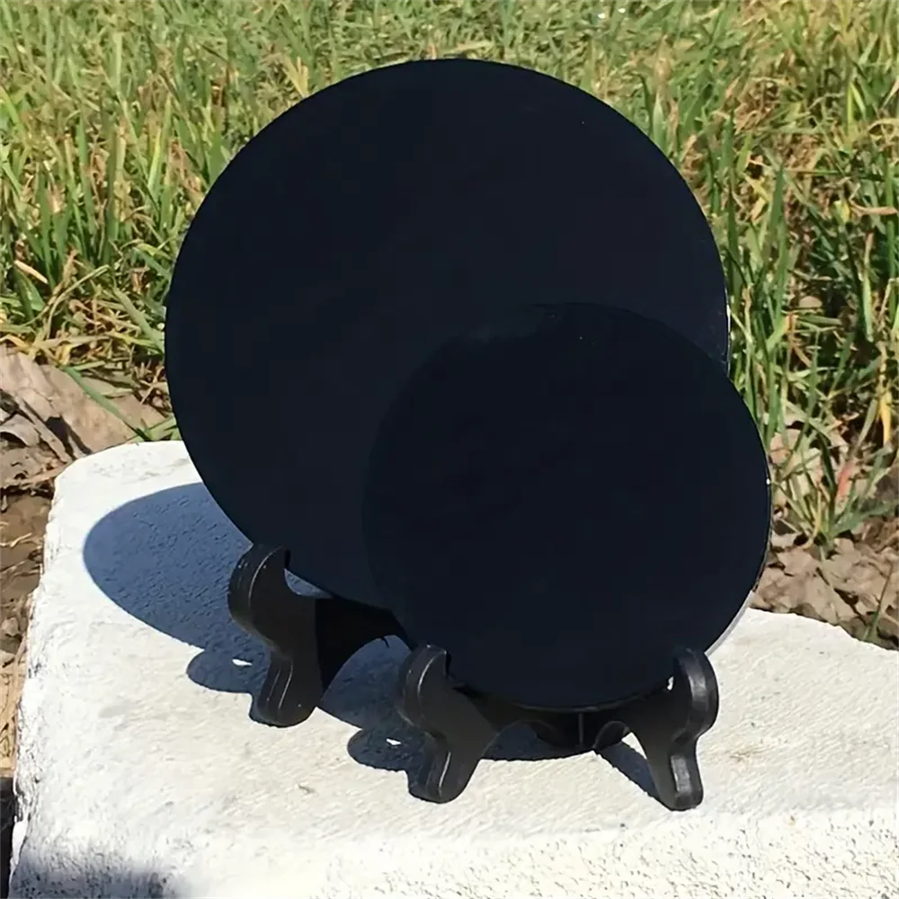 Natural Obsidian Round Mirror Black Crystal Lens Meditation