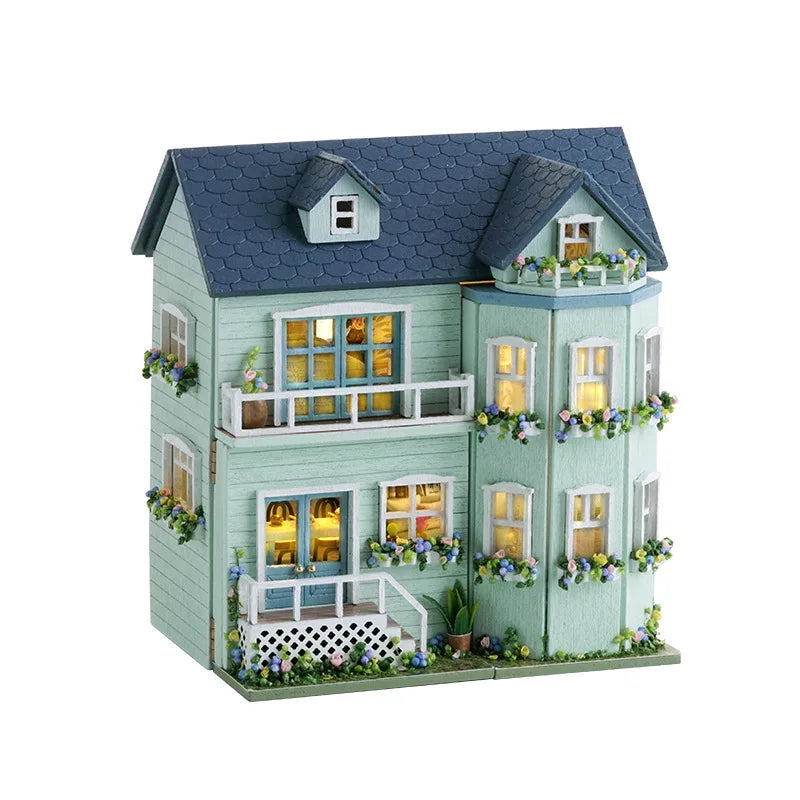 Diy Mini Wooden Dollhouse With Furniture Light Pink Princess Villa Kit