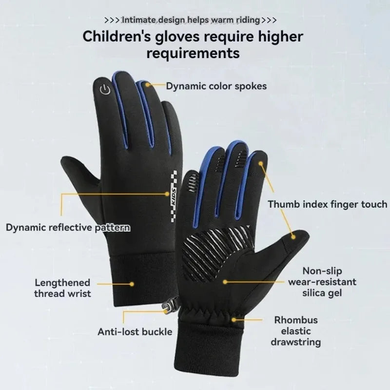 Kids Winter Padded Gloves Waterproof Touchscreen Non-Slip Outdoor