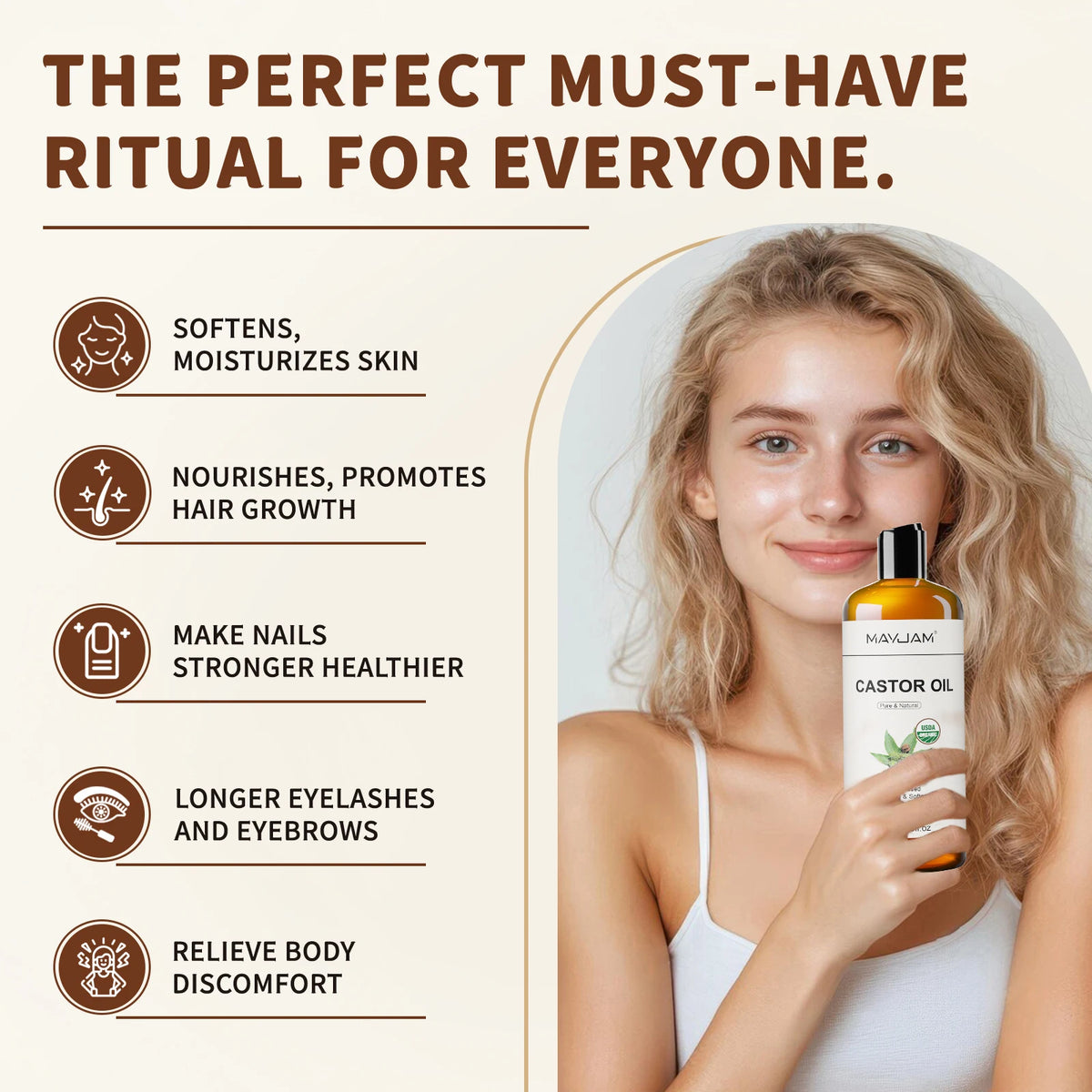 MAYJAM Organic Castor Oil Moisturizing Face Hair Skin Care