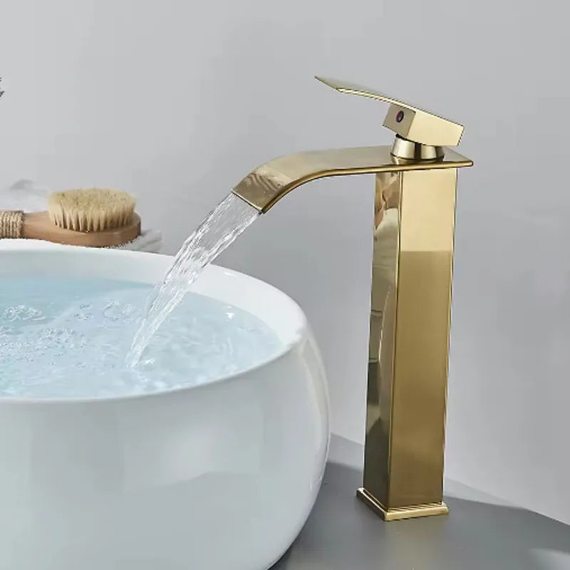 Stainless Steel Basin Faucet Waterfall Bathroom Deck Mount Single Lever