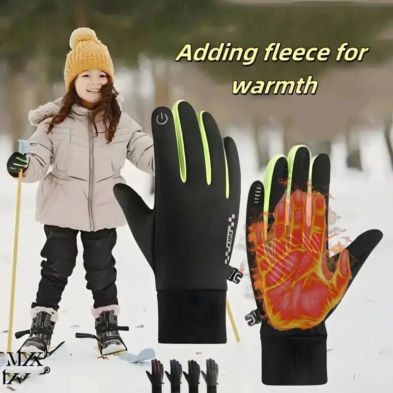 Kids Winter Padded Gloves Waterproof Touchscreen Non-Slip Outdoor