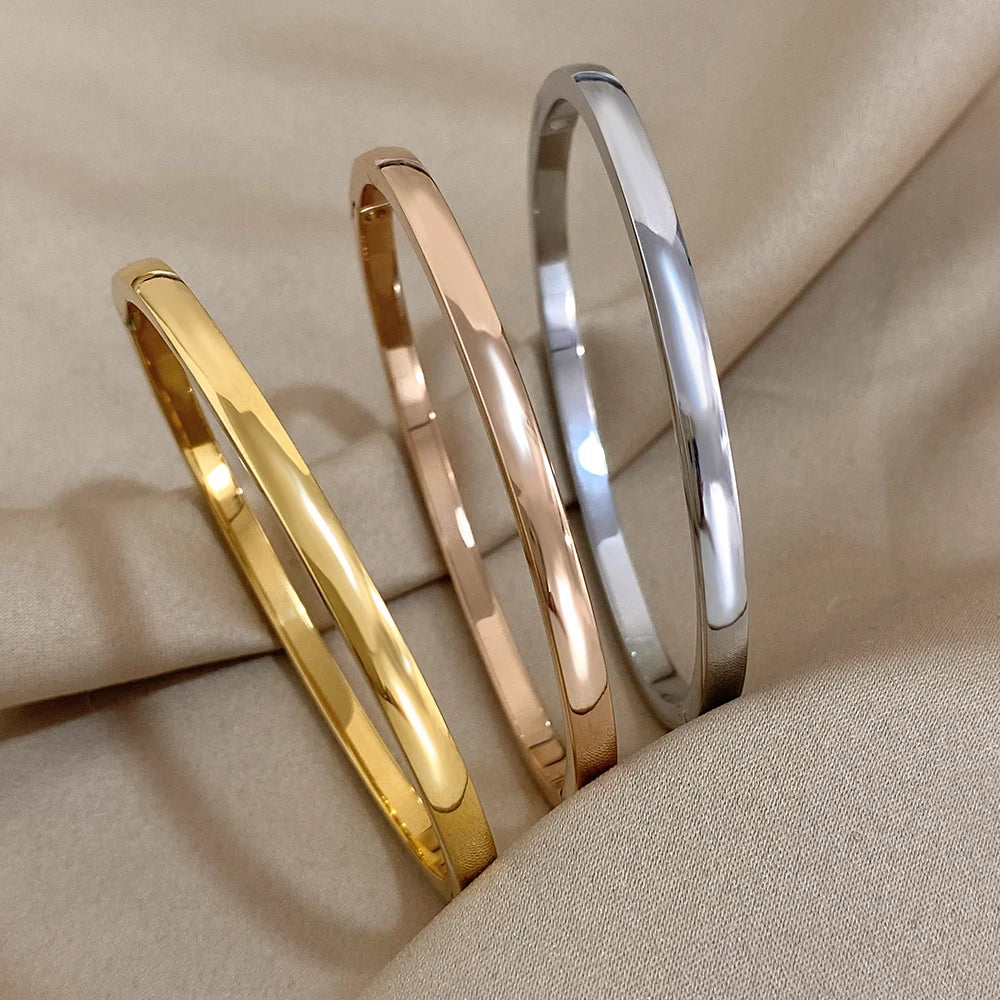 Women's Fashion Gold Plated Stainless Steel Smooth Bangle Bracelet