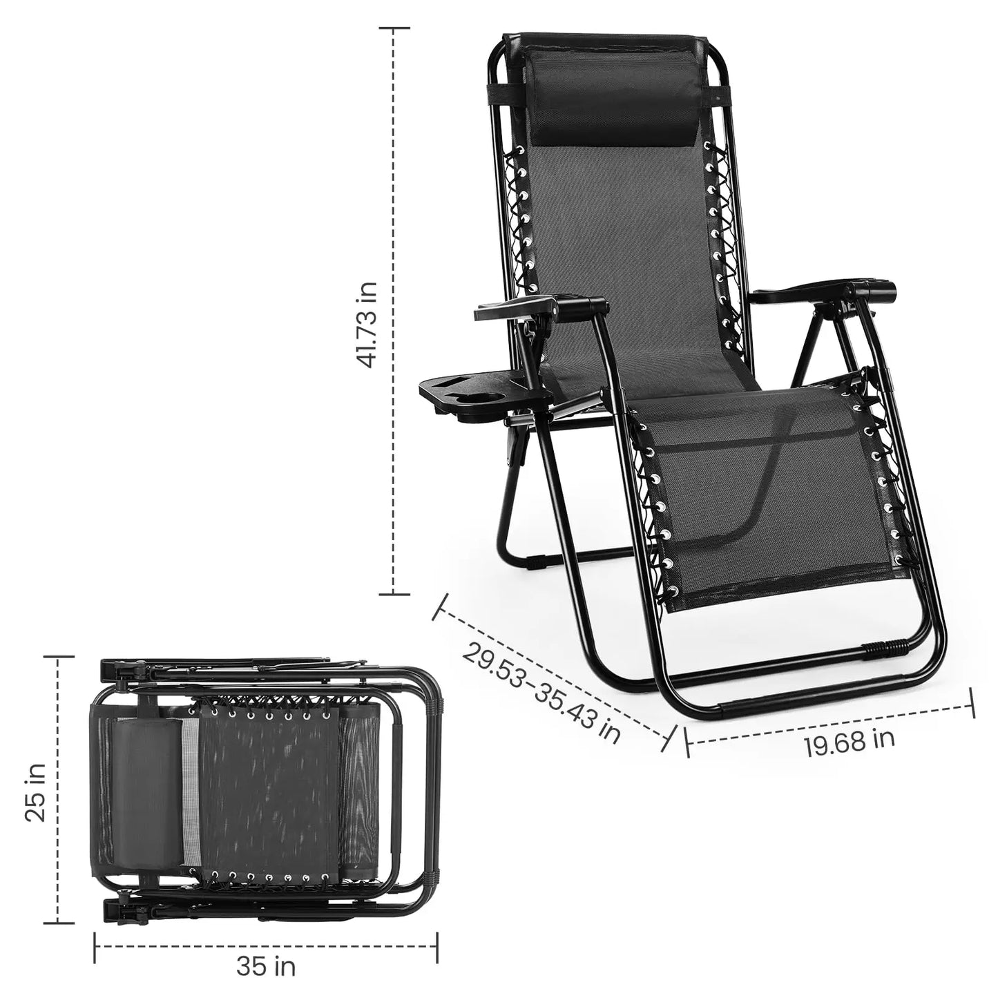 JHK Zero Gravity Portable Recliner Set Of 2 With Cup Holder Trays