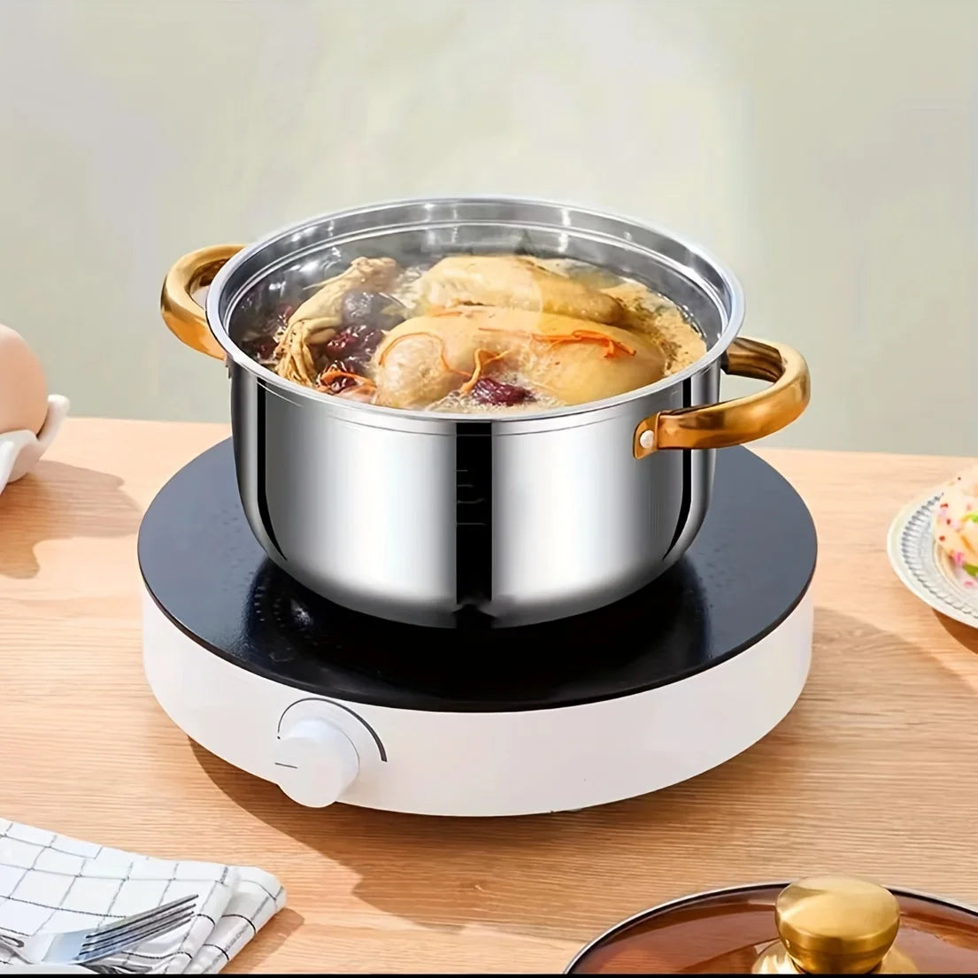 Golden Stainless Steel 5Piece Cookware Set Nonstick Compatible With Stoves