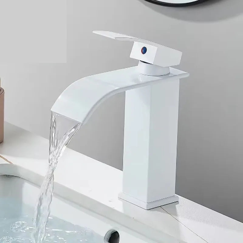 Stainless Steel Basin Faucet Waterfall Bathroom Deck Mount Single Lever