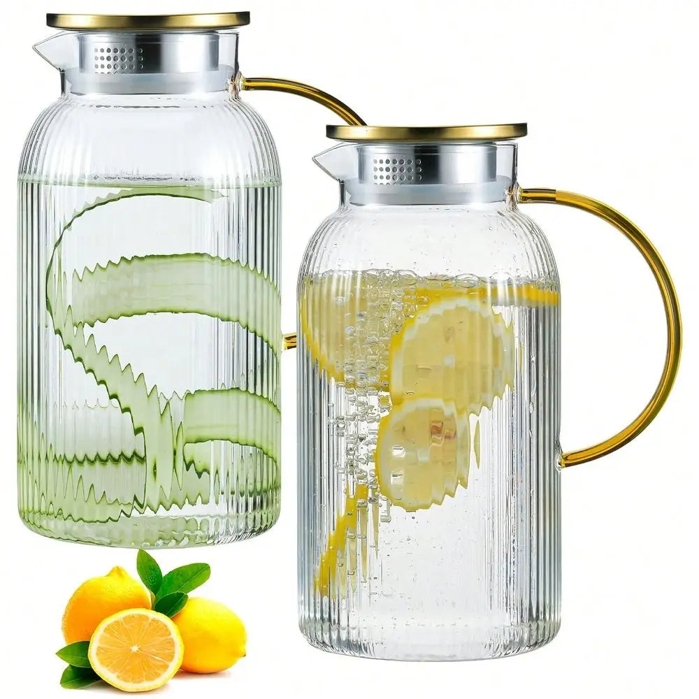 Glass Water Pitcher Set With Lid For Juices And Coffee