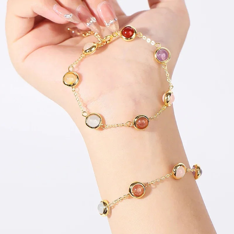 JD Natural Stone Colorful Crystal Bead Chain Bracelet Women