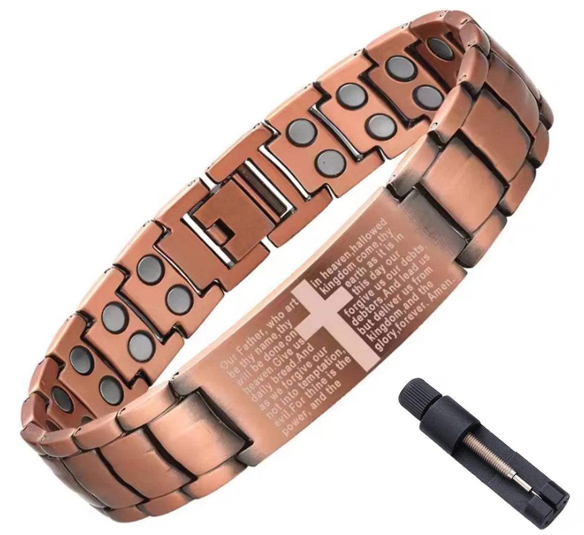 Vintage Copper Cross Prayer Scripture Adjustable Christian Faith Bracelet